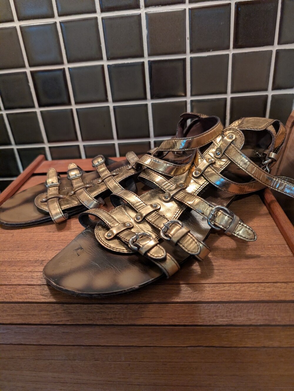 Giuseppe Zanotti Gold Gladiator Sandals,40 1/2